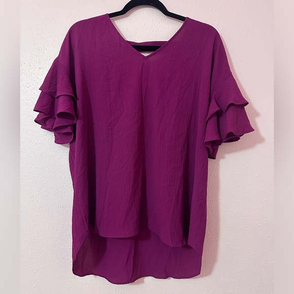 Apt. 9 Pink Ruffle Sleeve V Neck Blouse - Picture 1 of 5